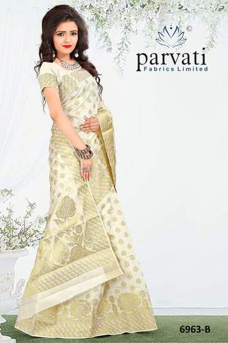 Silk Sarees - Silk, 5.5 Meters, Off-White | Floral Design, Soft Texture, Elegant, Durable, Handcrafted Quality