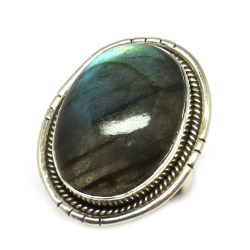 Pure In Heart !! Labradorite Gemstone 925 Sterling Silver Ring - Size 8, Oval Bezel Setting, Handmade Unisex Gift