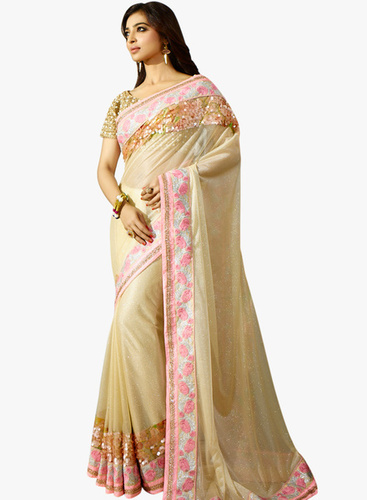 Cream Embellished Saree