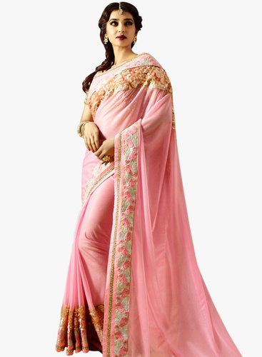 Pink Embellished Saree
