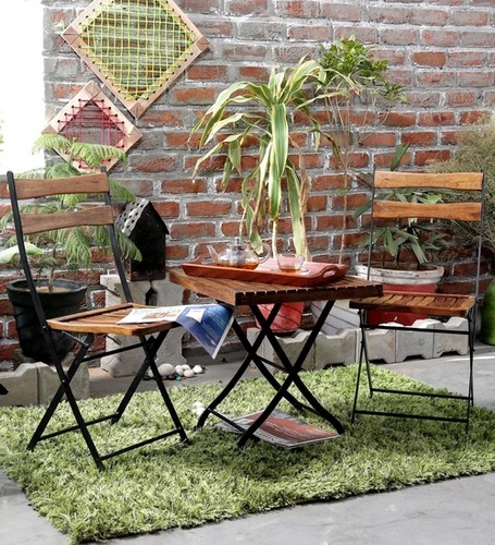 Outdoor Sets - Metal and Wood, Table 30x30 Inches, Brown | Durable, Weather Resistant, Easy Assembly, Portable