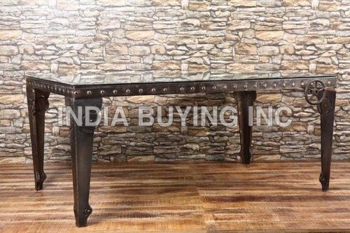 Gear Console Table with Glass Top