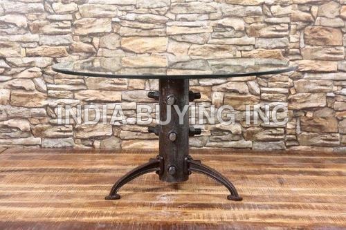 Gear Round Table with Glass Top