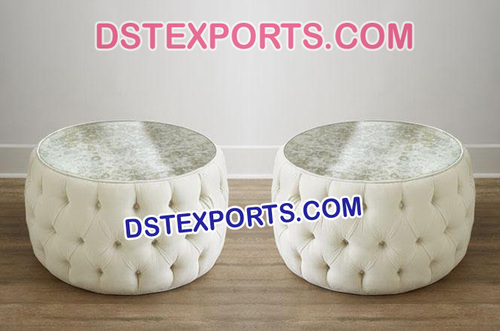 Stylish Leather Tufted Round Stool Ottomans