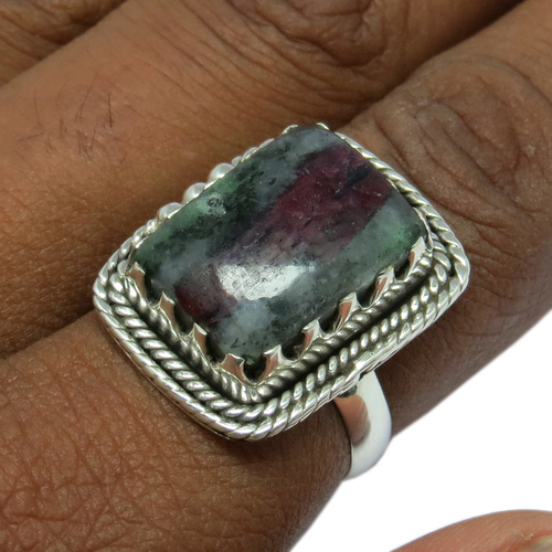 Spring Daisy !! Ruby Zoisite 925 Sterling Silver Ring