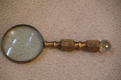 Antique, Heavy 10.5" Brass Magnifying Glass.