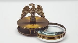 Vintage Brass Regal Eagle Desktop Desk Paperweight Magnifying Glass Loop Metal