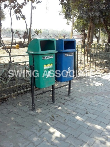 Blue And Green Twin Dustbins