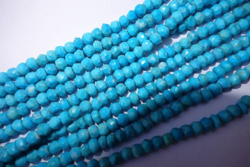 Turquoise Faceted Rondelle - 13" Full Strand, Natural Turquoise Gemstone Beads in Brilliant Blue Color