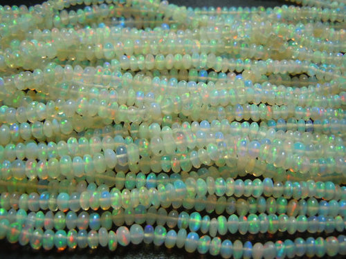 Opal Rondelle - 14 Inches Natural Opal Smooth Roundelle Beads 3Mm To 4Mm Green Color Round Brilliant Cut