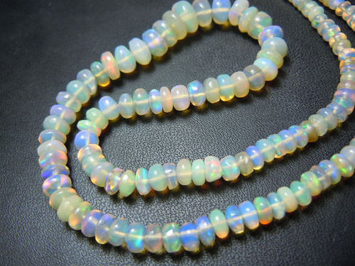 Opal Rondelle - Ethiopian Opal Smooth Roundel Beads 14 Inches | AAA High Quality, Rainbow Multi Fire, Natural Blue and Green