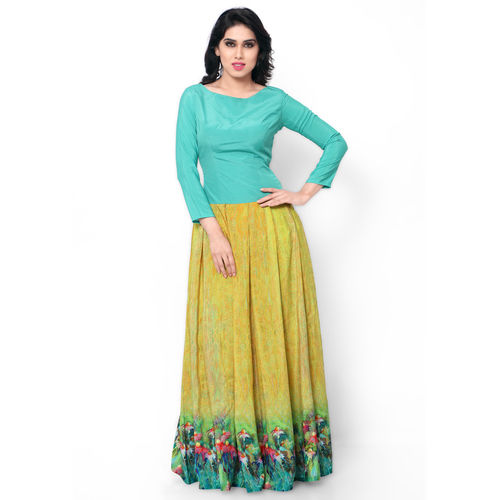 Yellow And Green Desinger Exclusive Ethric Gown