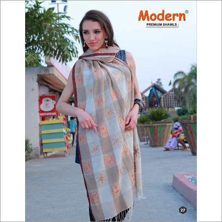 Ladies Pashmina Shawl - Standard Size, Cream Color | Machine Made, Printed Pattern, Fringe Closure, Ideal for Weddings and Daily Wear
