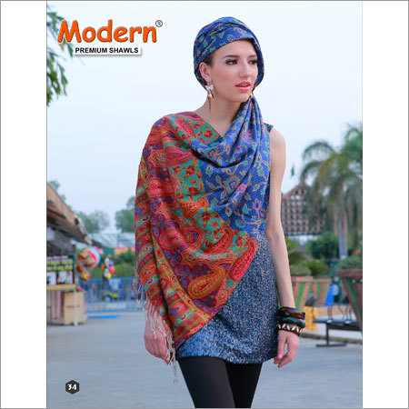 Blue And Orange Pashmina Shawl