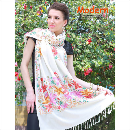 White Pashmina Printed Shawl