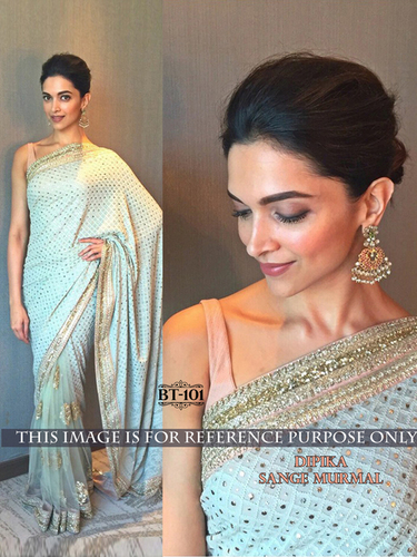 Dipika Sange Murmal Saree - Georgette & Nylon Net, 6.30 Meter, Sky Blue with Beaded Patch Border Work | Breathable, Dry Clean Only, Ideal for Party Wear