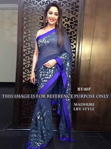 Designer Georgette Saree - Crepe Fabric, 6.30 Meters, Purple Color | Handwork with Sequins, Ideal for Party Wear, Summer & Spring Seasons