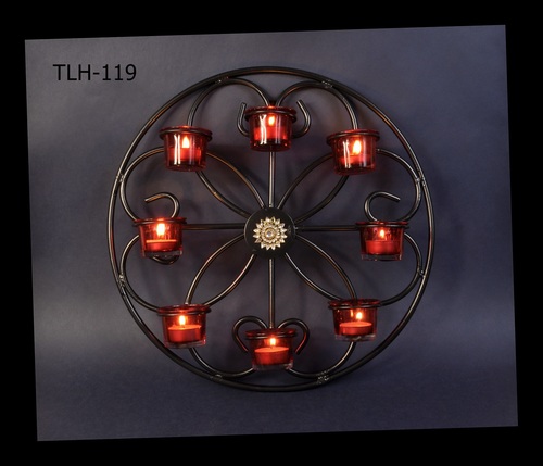 T Light Holder - Metal, 12x12 Inches, Black, Wall Mountable, Holds 8 Candles