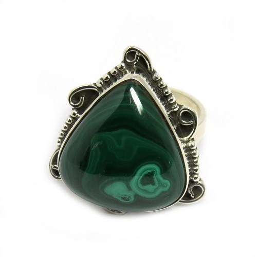 Petite AAA Green Malachite 925 Sterling Silver Ring