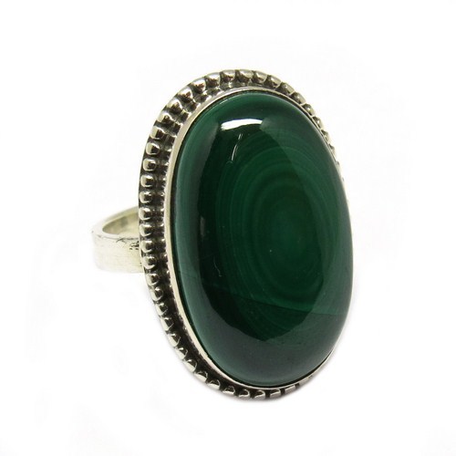 Girlish Head Jewelry Malachite 925 Sterling Silver Ring - Oval Bezel Setting, Handmade Gift Ring