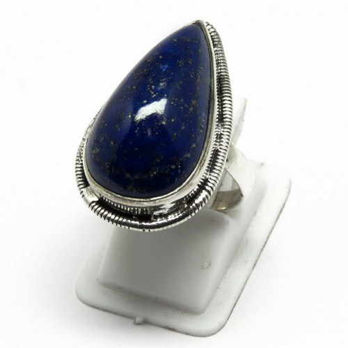 Awesome Blue Lapis Gemstone Silver Ring Jewelry - Sterling Silver 7 US, Pear Shape, Bezel Setting, Natural Lapis