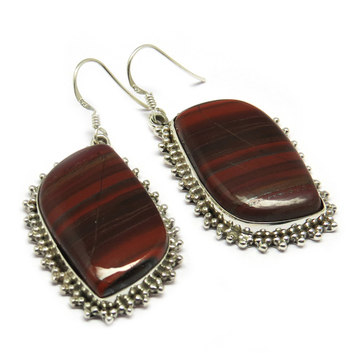 Exclusive Rainbow Jasper 925 Sterling Silver Earring - 5.5x2.5 cm, Red, Bezel Setting, Handmade, Natural Gemstone, Elegant Design