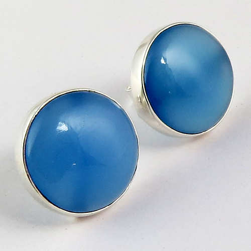 Disco Light Blue Chalcedony 925 Sterling Silver Earring