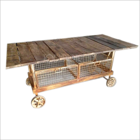 Polished Indian Industrial Kitchen Trolley