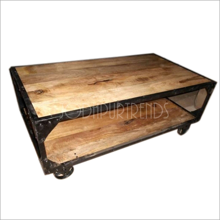 Polished Industrial Wooden Center Table