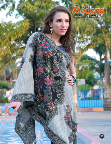 Indian Shawls - Viscose Material, Standard Size, Gray Color | Fringe Closure, Printed Pattern, Ideal for Bridal and Daily Wear