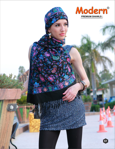 Black And Multicolor Designer Shawls