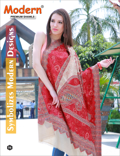 Chiffon Shawls - Machine Made, Standard Size | Red and Cream Embroidered Design for Daily, Bridal, and Wedding Use