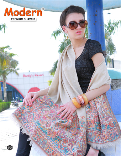 Cream And Multicolor Formal Shawls