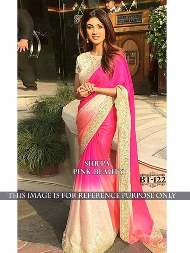Designer Exclusive Bollywood Saree - Georgette , 6.30 Meter Pink and Cream with Multi Sequence Work, Breathable Silk, Traditional Handwork