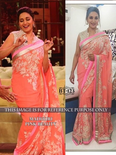 Designer Exclusive Bollywood Saree - Georgette, 6.30 Meters, Orange | Embroidered, Breathable, Classic Design with Multi Sequins, Patch Border Work