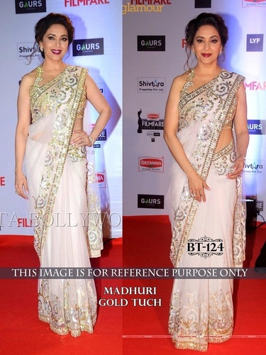 Designer Exclusive Bollywood Saree - Nylon Net, 6.30 Meter, White | Features: Beaded Embroidery, Unstitched Design, Breathable & Washable for Party Wear