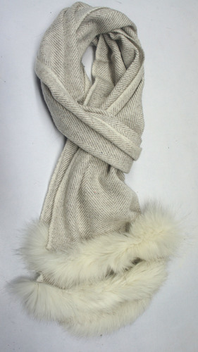 Herringbone pashmina scarf with two Side Fur