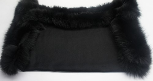 Black Silk Pashmina shawls with Four Side Fur