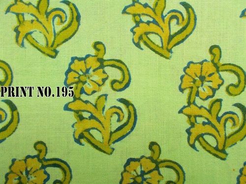 5 YARD HAND BLOCK PRINT100% COTTON FABRIC ODD FLORAL GREEN BASE DESIGN