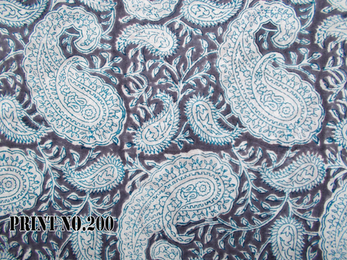 5 YARD HAND BLOCK PRINT 100% COTTON STEEL GREY PAISLEY FABRIC