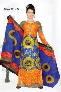 Orange And Blue Designer Printed Cotton Kaftan