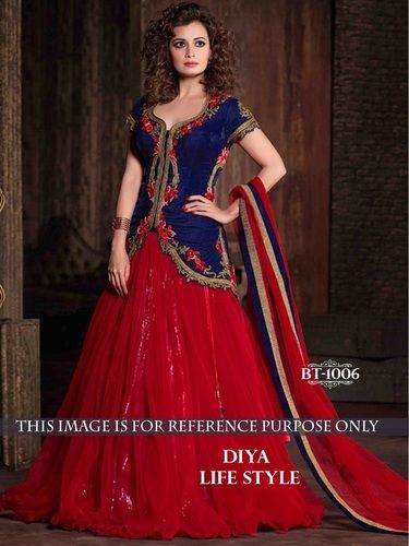 Red And Blue Designer Exclusive Bollywood Lehanga