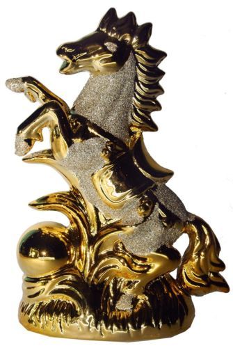 Lucky Charm Golden Horse Sculpture Golden Color Home Decorative Showpiece