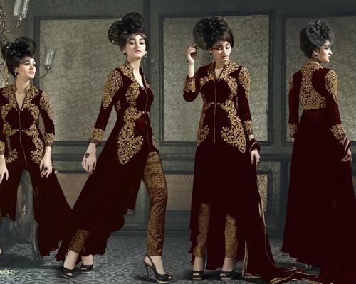 Salwar Kameez Suits - Pure Georgette Brown, Bhagalpuri Embroidery, Designer Style, Customizable Fit