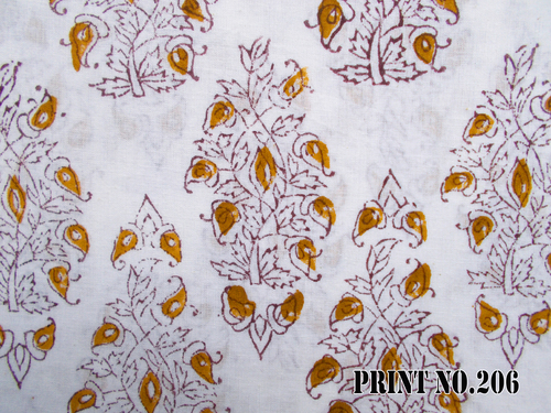 5 YARD HAND BLOCK PRINT100% COTTON FABRIC WHITE PAISLEY BROWN DESIGN