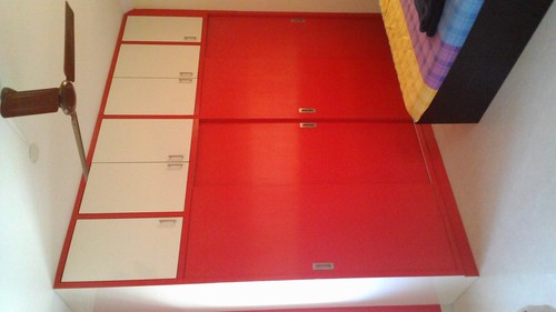 Sliding Wardrobes - Wood & Metal, Customizable Dimensions, Red Finish | Durable Material, Easy Access, Long Lasting, Space Saving, Stylish Design