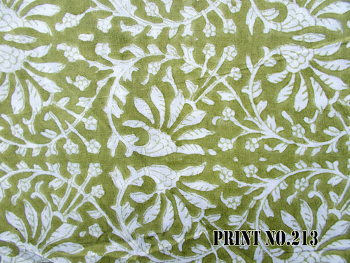 5 Yard Hand Block Print 100% Cotton Fabric Mehandi Color Jaal Design