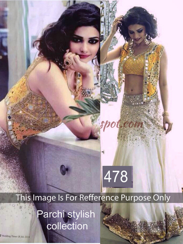 Fancy Designer Stylish Bollywood Party Wear Saree - Georgette Fabric, 5.50 Meter Length, White & Yellow with Beaded Decoration | Breathable & Washable for Spring, Summer Occasions