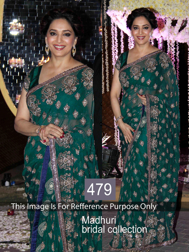 Fancy Designer Bollywood Party Wear Saree - Net Fabric, 5.50 Meter Length, Green Color | Multi-Sequence Work, Embroidered Pattern, Unstitched Blouse, Dry Clean Only