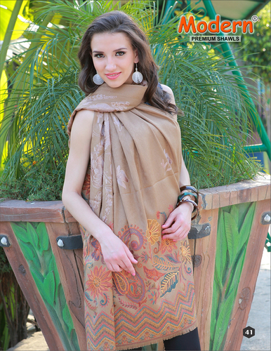 Jacquard Shawls - Viscose Material, Standard Size, Light Brown Color | Printed Pattern for Bridal, Daily, and Wedding Use